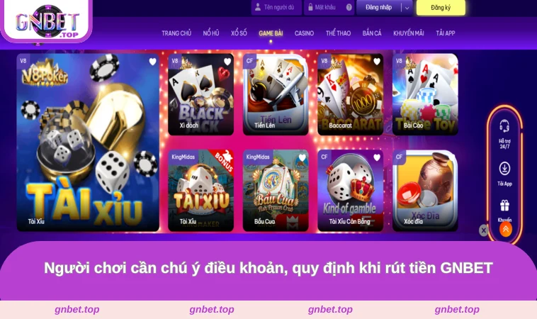 Người chơi cần chú ý điều khoản, quy định khi rút tiền GNBET